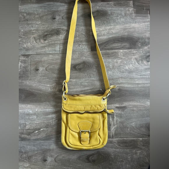 Tano brand leather crossbody with zipper top and front snap closure on pocket - Picture 2 of 7